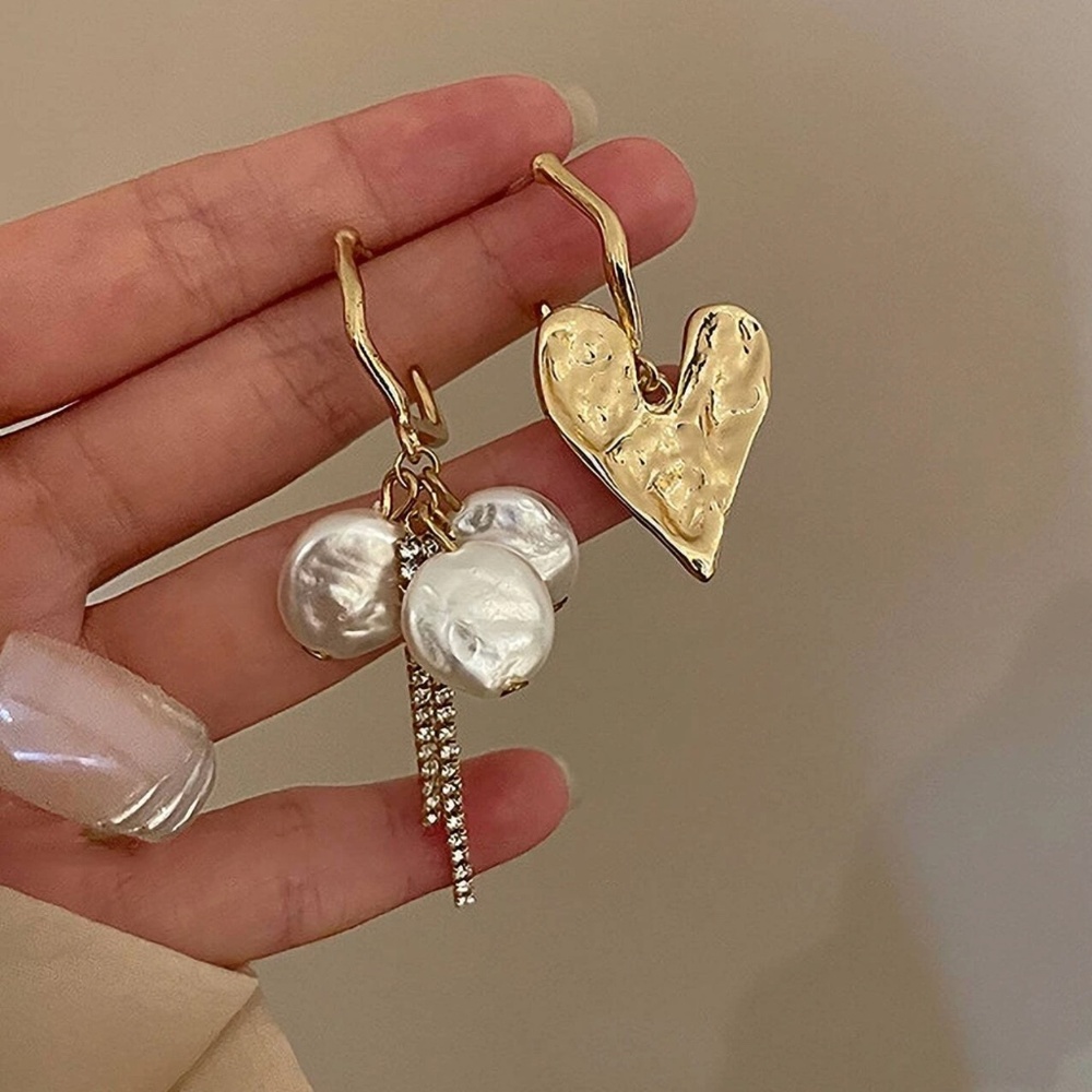 Valentine’s Vday 925 Sterling Silver Heart Faux Pearl Rhinestone Earrings